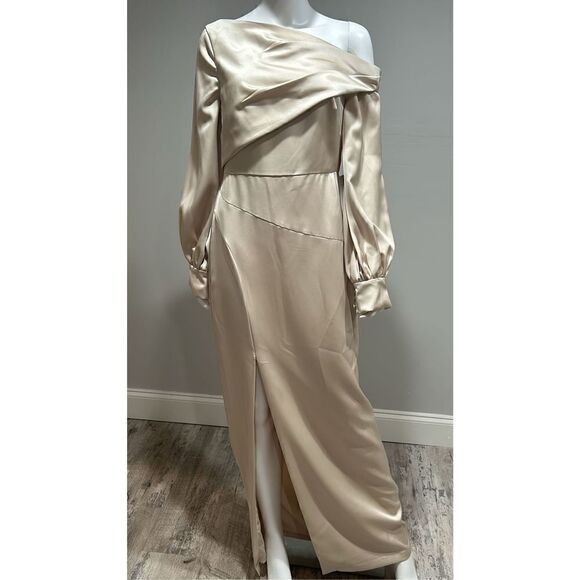 Theia Cream Bishop Sleeve Column Gown Size 12 - Picture 10 of 10
